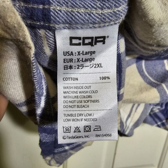 CQR Plaid Flannel Long Sleeve Corduroy Flip Cuff Shirt Blue White Men's Sz XL - Picture 7 of 9